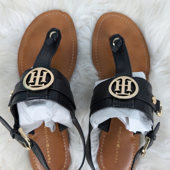 Tommy Hilfiger leather sandals, women's size 8, black - Picture 4 of 5